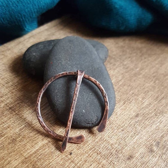 Handforged Copper Penannular Shawl Pin,  | Copper Cloak Pin | Celtic Penannular Brooch | Metal Scarf Pin or Strap Fastener. Small Size.