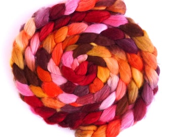 Hot and Sweet, Superwash Merino/ Nylon Roving - Handpainted Spinning Fiber