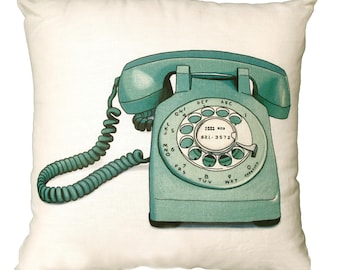 Vintage Green Telephone Linen Pillow