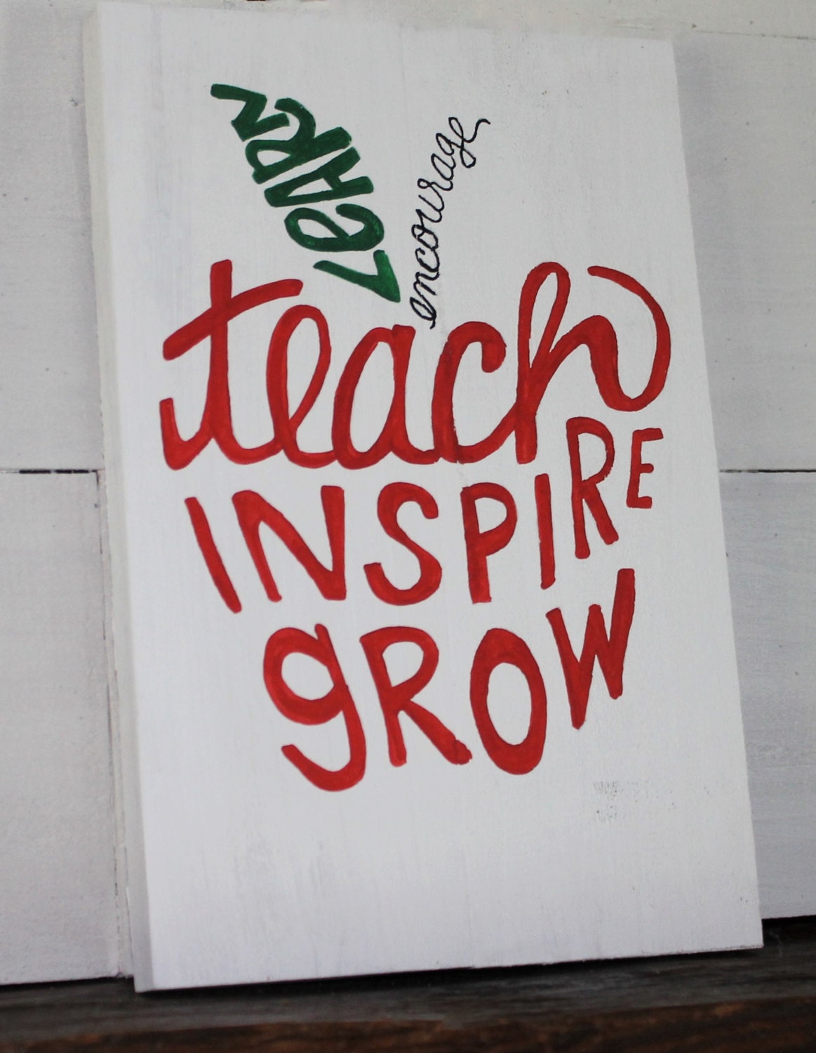 Download Apple Teacher Learn Encourage Inspire Grow Hand Painted Rustic