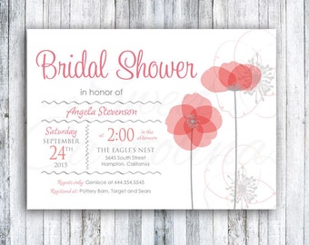 Floral Bridal Shower Invitations | Wedding Shower Invitation | Printed 5x7 Invitation | Poppy Flowers