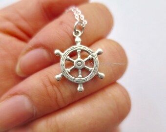Ship's Wheel Necklace - Solid 925 Sterling Silver Charm - Insurance Included