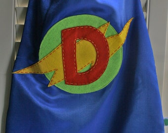 Superhero Costume-Perfect Christmas Gift-PERSONALIZED BLUE Boys Superhero Cape - Choose the Initial - Superhero Birthday Party