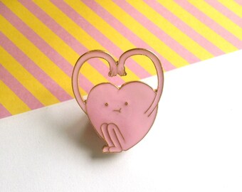 Pink Heart enamel pin badge - hard enamel - Lapel Pin Brooch love hug kawaii babe