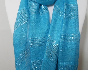Mothers Day Gift For Her Blue Sparkle Scarf Shawl Gift Cowl Scarf Sparkly Scarf Blue Wedding Scarf Mom Fashion Accessories For Mom