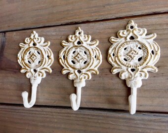 Decorative Wall Hooks (Trio), Shabby Chic Hooks, Wall Hooks, Ornate Hooks, Coat Hooks, Towel Hooks