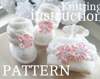 P A T T E R N Knitting Baby Set Baby Shoes Knitted Baby Hat Pattern Baby Booties Baby Boy Baby Girl Pattern ( PDF file )