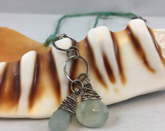 Necklace- Prehnite and Chacedony Briolettes on Silk Cord