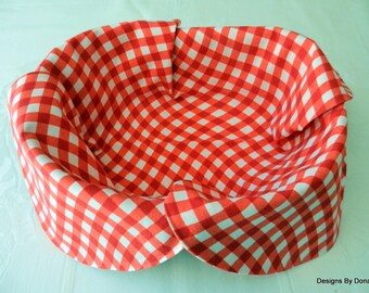 Basket Liner, Table Topper, Centerpiece, Bread Cover, Red and White Wavy Gingham, Handmade Table Linens