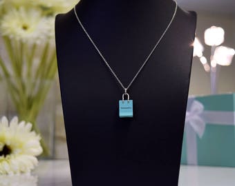Tiffany & Co Blue Shopping Bag Charm and Chain