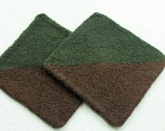 Set Brown Green Wool Felt Hot Pads, Wool Pot Holder Set, Brown Green Knit Felted Trivet Set, Earth Tones Pot Holder Set, Brown Wool Trivets