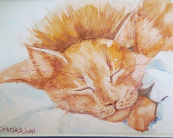 Ginger cat watercolor, original watercolor, cat painting