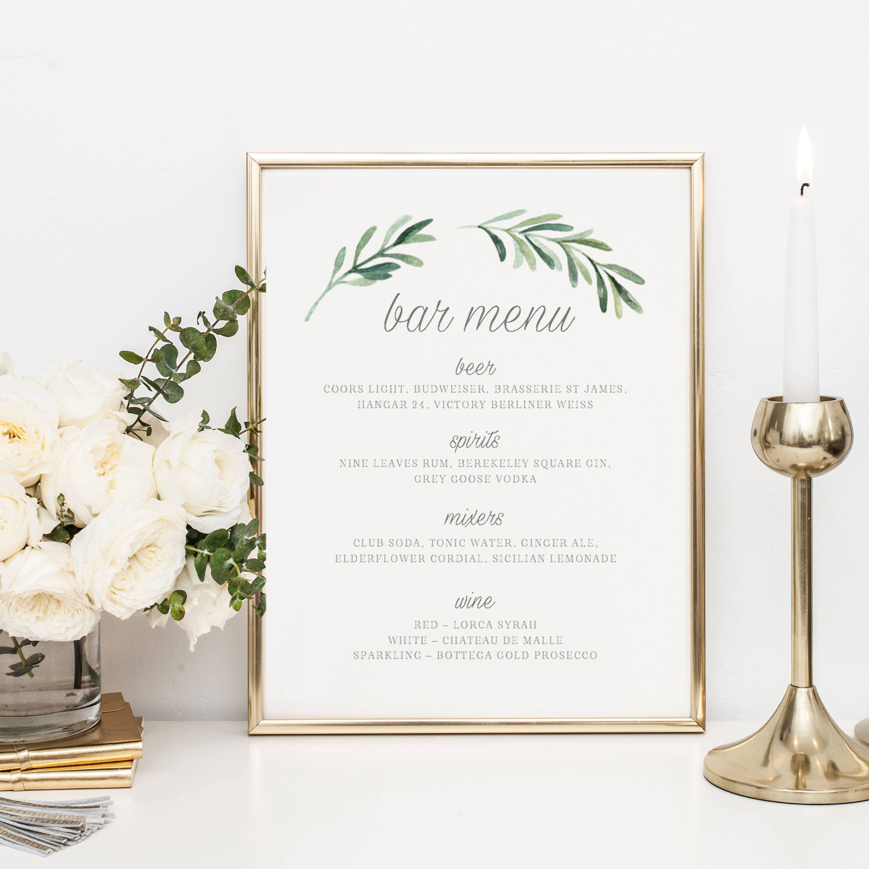 Wedding Bar Menu Template Drink Sign Printable Bar Menu