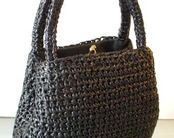 Vintage Black Raffia Handbag