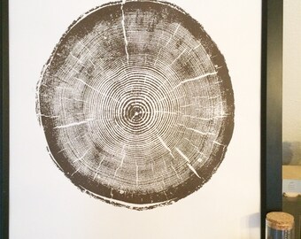 Big Cottonwood, Utah Canyon, Cottonwood Canyon Tree Ring Print, Utah Pine, Tree Ring Print, Brown Ink, Cottonwood Utah, Real tree stump art