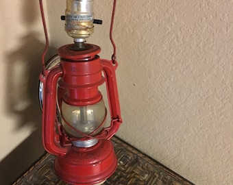Antique Winged Wheel No. 350 red lantern lamp. Vintage decor, Made in Japan
