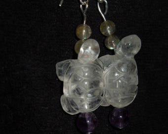 Crystal turtle earrings with amazonite