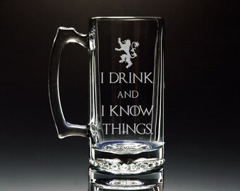 I Drink And I Know Things, Game of Thrones Mug, Tyrion Lannister, Beer Mug, Glass Mug