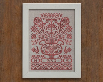 INSTANT DOWNLOAD Folk Flowers PDF counted cross stitch patterns by Modern Folk at thecottageneedle.com monochromatic Anniversary Wedding