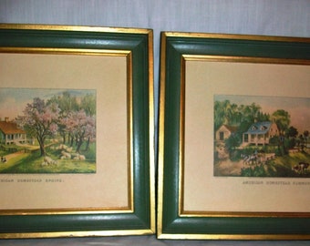 Antique Currier & Ives American Homestead lithographs all four seasons