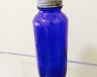 Bromo Seltzer Bottle, Cobalt Blue Bottle, Screw on Lid