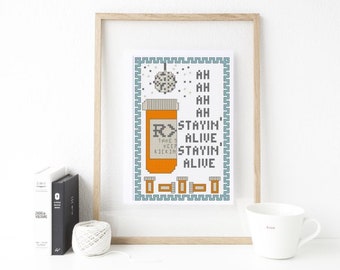 Cross Stitch Pattern - Stayin Alive - Subversive Embroidery DIY to Get Well Funny Cross Stitch - Disco - Embroidery Pattern PDF
