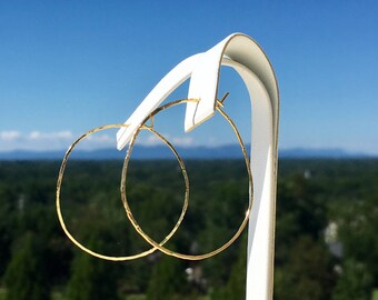 Hammered Gold Hoops/ 1.75" Gold Hoops/ Hammered Gold Plated Brass/ Lightweight Hoops/ Gold Hoops/ Simple Hoop Earrings