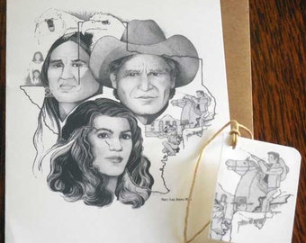 mans birthday card, mans thank you card, Texas birthday card, sons birthday card, graduation card, pen and ink card, 5 X 7 Blank Inside.