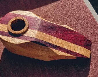 Wooden pipe for smoking - Purpleheart and Maple with Red Oak bowl Black Walnut base
