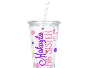 Personalized Big Sister Gift, Big Sister Tumbler, Pregnancy Reveal, New Big Sister, Baby Shower, Sibling Gift, Personalized Tumbler