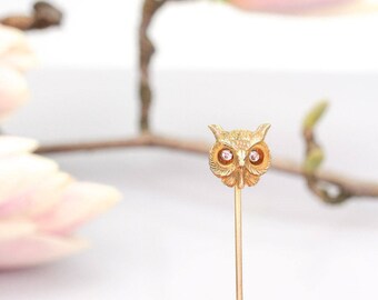Antique Victorian Stickpin | Antique Owl Brooch | Victorian Antique Stickpin | Gold Owl Pin