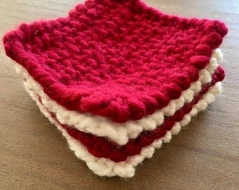 Knitted coasters/ Winter coasters/ Set of 4 knitted coasters/ Christmas coasters
