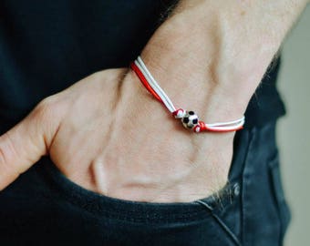 Soccer bracelet for men, sports team men's bracelet, soccer football ball, red and white, Manchester, gift for him, Munich