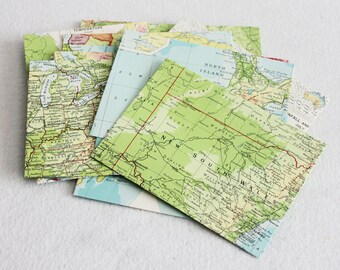 Recycled Map Envelopes / Around the World / Atlas Map Envelopes / set of 10, 4.5 x 6 by PrairiePeasant