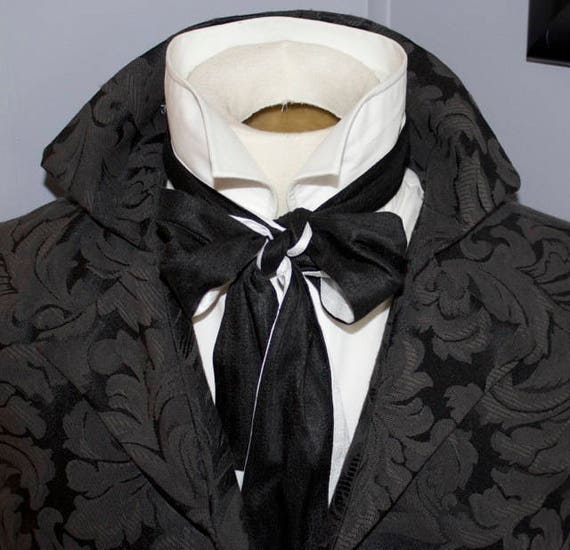 Slim Black and White Tuxedo REGENCY Tie Ascot Cravat Pure