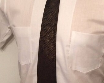 Vintage MENS A. Sulka & Company brown and black iridescent skinny tie, circa 1950s-60s