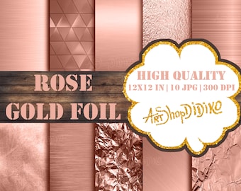 Rose Gold Digital Paper, Rose Gold Foil Backgrounds, Metallic Rose Gold Foil, Printable Rose Gold Backdrop, Rose Gold Foil Textures, Gold
