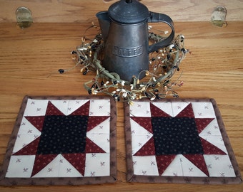 Quilted Coasters / Quilted Mug Rugs / Country Mug Rugs / Quilted Candle Mats / Mug Rugs / Primitive Decor / Handmade