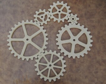 Large Wood Gear, 6 Gear Set, Wooden Cog, Sprocket, Steampunk, Modern Industrial, Americana, Foundry, decor, farm art, decoration