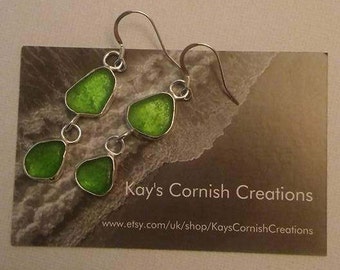 Cornish Sea glass earrings, Sea glass earrings, Silver earrings, Dangle Drop earrings, Sea glass jewelry, Birthday gift, Bridesmaid gift.