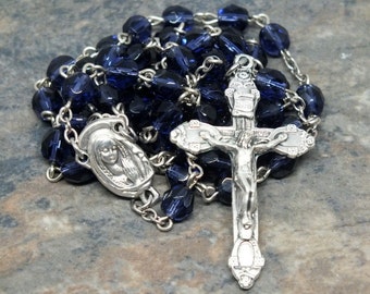 Czech Glass Rosary in Tanzanite, 5 Decade Rosary, Catholic Rosary; Decmeber Rosary