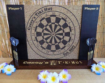 SALE! 40% OFF! Happy B-day Etsy! Personalized Engraved Dart Board w/ Chalkboard sides and Dart Holding base. A man cave must have!