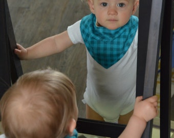Teal Plaid Bandana Bib - Baby Toddler Drool Bib