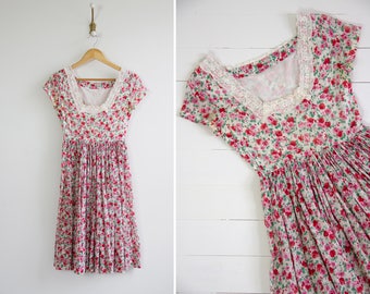 vintage 1930s floral dress | 30s 40s dress xs | 1930s pink dress | 30s feedsack dress | 1940s cotton dress