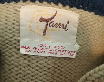 Vintage Tami Wool Crop Cardigan Sweater Khaki and Navy