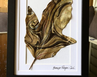 Hand Marbled Leaf,Leaf,Herbarium,Leaf Art,Real Plant Art,Botanical Art,Nature Lover,Minimalist Decor,Wunderkammer,Shelf Art,Garden Gift,Tree