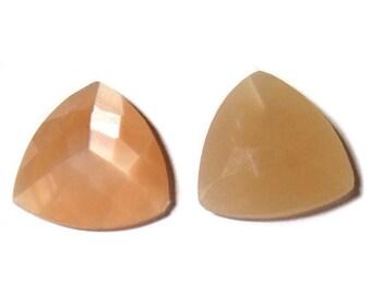 40% Sale -- Peach Moonstone, 20 mm Size, Cut Stone, Triangle Shape, 2 Pcs.