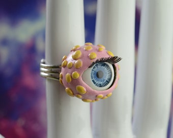 Pink and Yellow Blinking Eyeball Ring