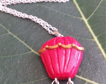 Hot air balloon necklace cherry red and gold