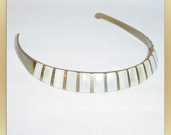 Vintage Choker Necklace Brass with Mother of Pearl Inlay